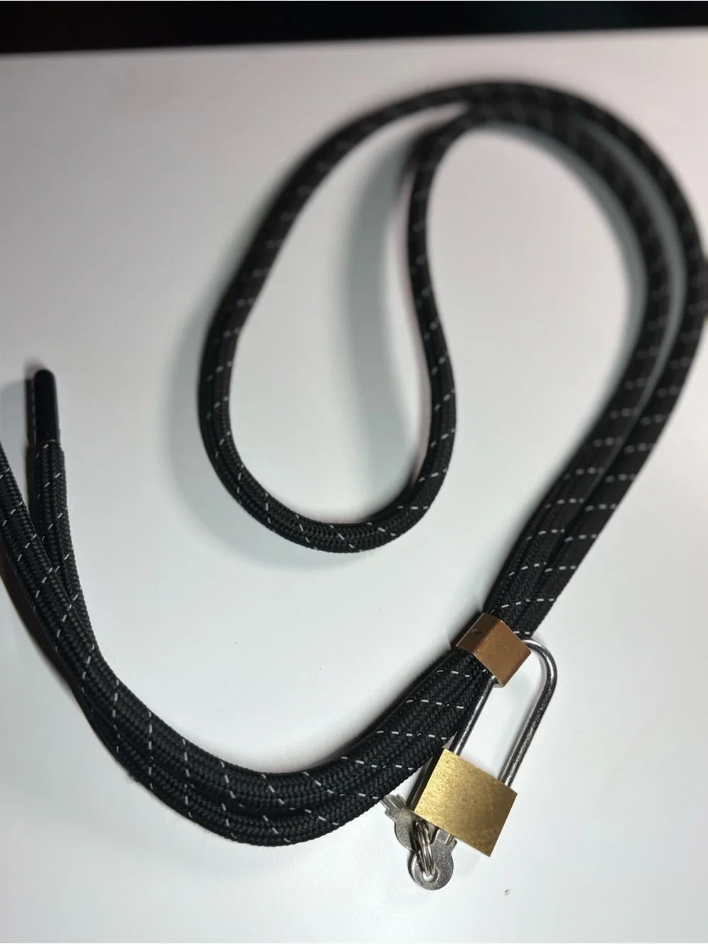 Black Rope Lanyard with Gold Padlock Accent - Men Accessories